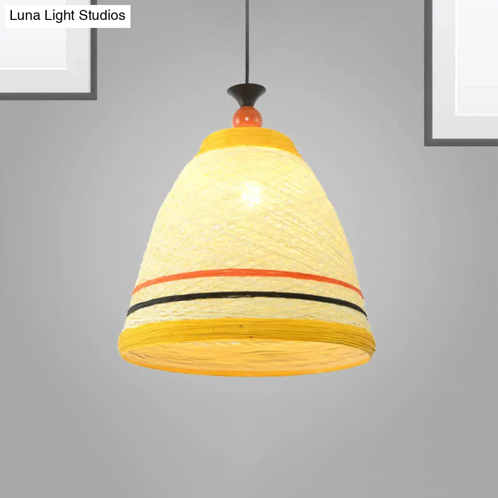 Modern Rattan Tapered Ceiling Lamp - 10"/14"/16" Wide - Yellow/Brown Pendant Light - 1 Bulb