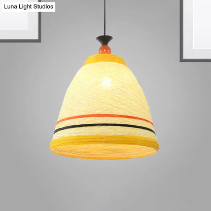 Modern Rattan Tapered Ceiling Lamp - 10"/14"/16" Wide - Yellow/Brown Pendant Light - 1 Bulb