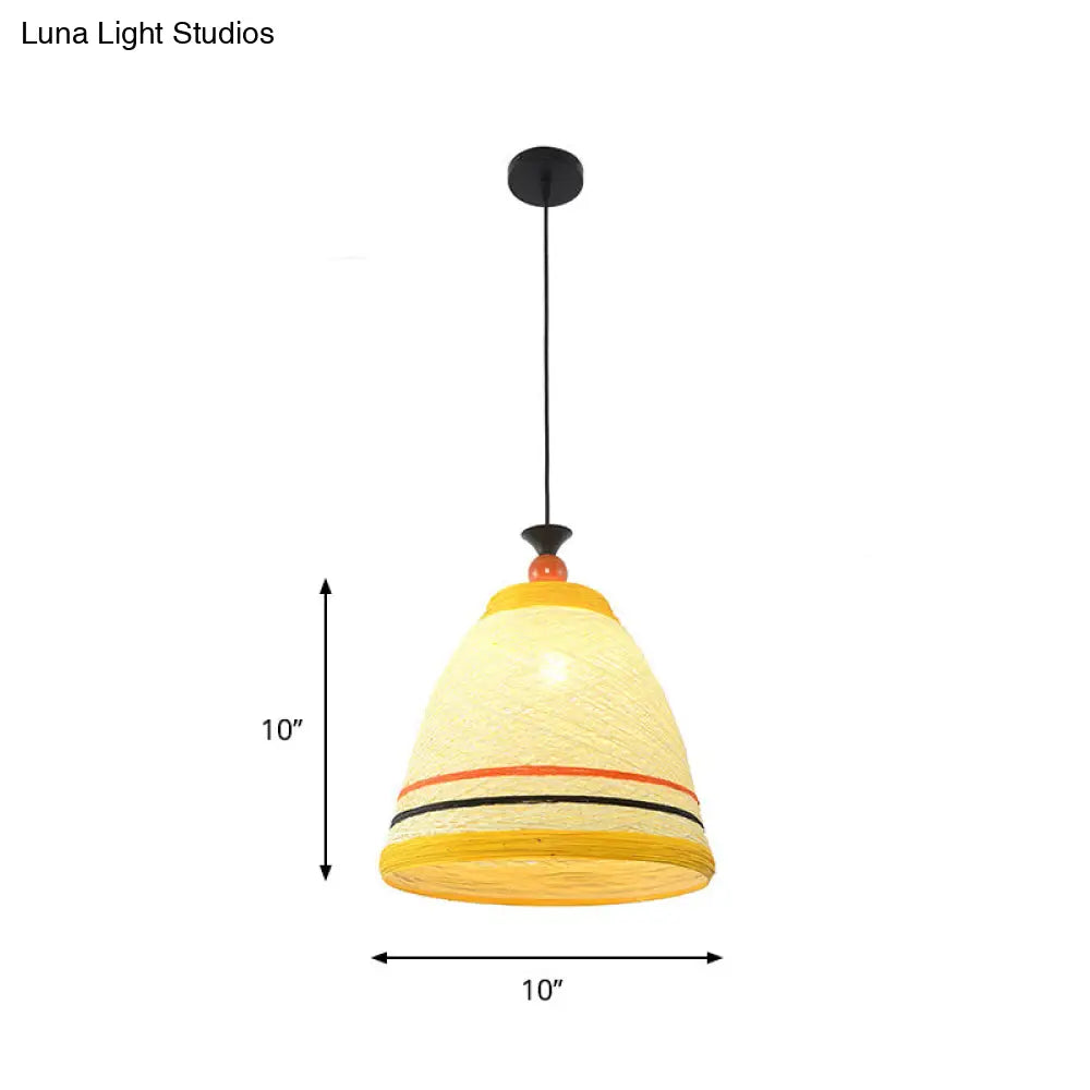 Modern Rattan Tapered Ceiling Lamp - 10"/14"/16" Wide - Yellow/Brown Pendant Light - 1 Bulb