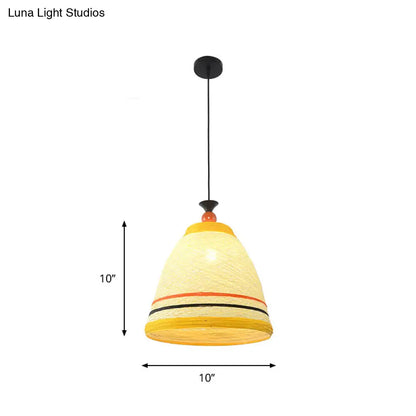 Modern Rattan Tapered Ceiling Lamp - 10"/14"/16" Wide - Yellow/Brown Pendant Light - 1 Bulb