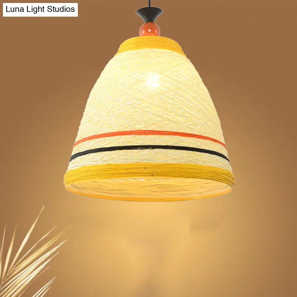 Modern Rattan Tapered Ceiling Lamp - 10"/14"/16" Wide - Yellow/Brown Pendant Light - 1 Bulb