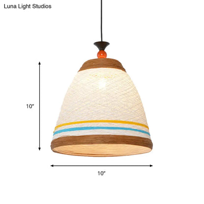 Modern Rattan Tapered Ceiling Lamp - 10"/14"/16" Wide - Yellow/Brown Pendant Light - 1 Bulb