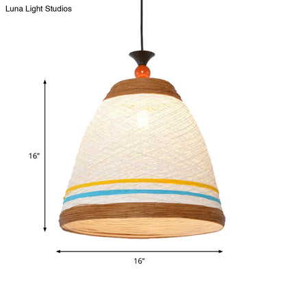 Modern Rattan Tapered Ceiling Lamp - 10"/14"/16" Wide - Yellow/Brown Pendant Light - 1 Bulb