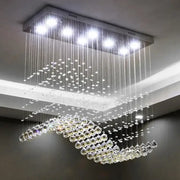 Modern rectangle crystal led chandelier dining room pendant light with sleek metallic frame and cascading clear crystal droplets by decorbites crystal led