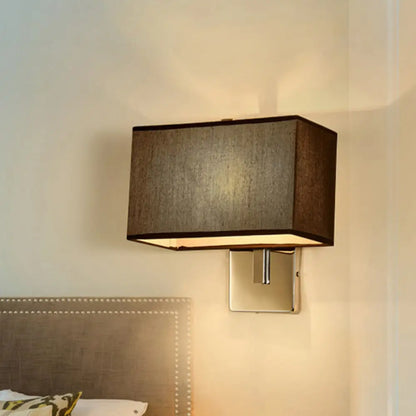 Lámpara de pared rectangular moderna DecorBites™ | Pantalla de tela | 1 bombilla | Aplique para sala de estar (Negro/Blanco/Beige)