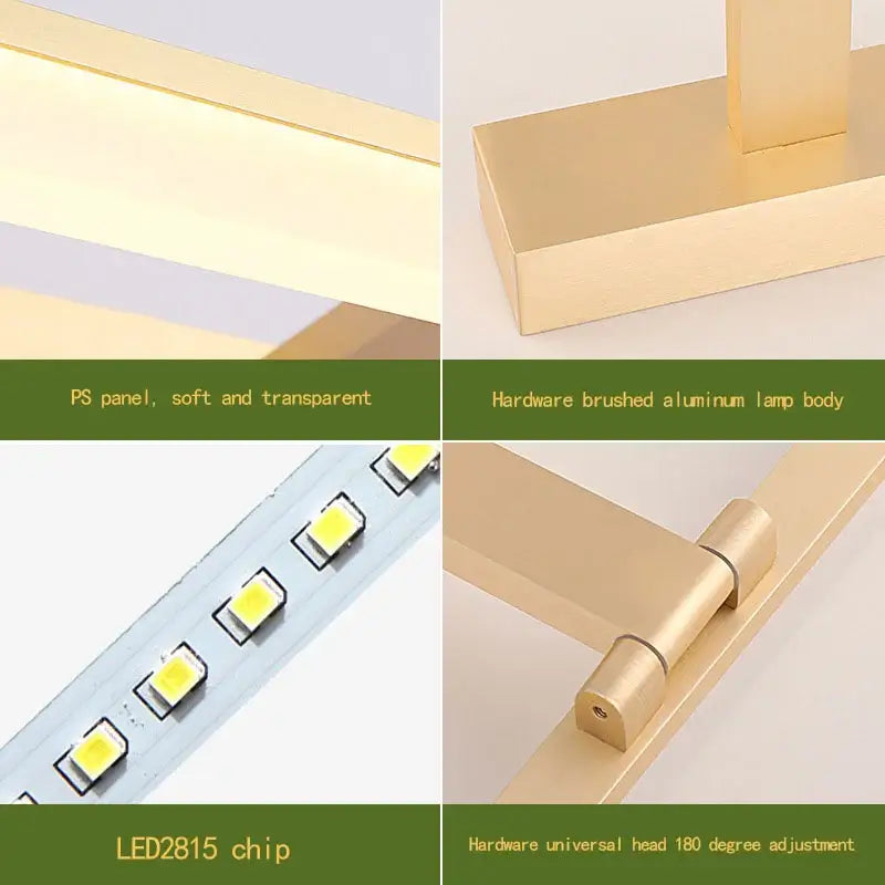 Modern rectangular acrylic golden mirror cabinet light with gold-finished brushed aluminum and led2815 chips for bathroom decorbites acrylic golden design