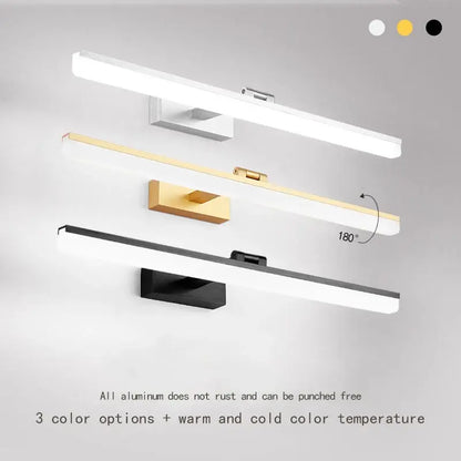 Modern rectangular acrylic golden mirror cabinet light featuring a slim led wall mount with aluminum frame in multiple finishes