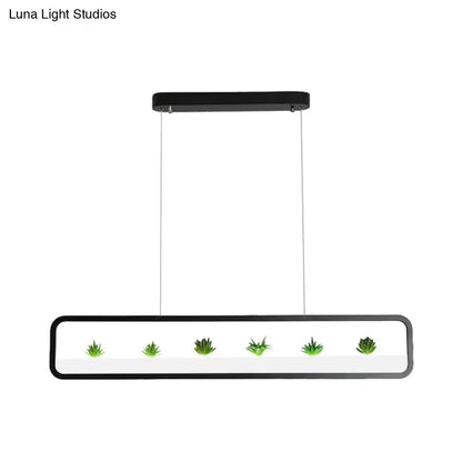 ثريا أكريليك مستطيلة حديثة من DecorBites™ - إضاءة سقف LED لغرفة الطعام (بطول 27.5 بوصة/39 بوصة) - أسود/أبيض