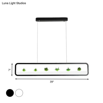 ثريا أكريليك مستطيلة حديثة من DecorBites™ - إضاءة سقف LED لغرفة الطعام (بطول 27.5 بوصة/39 بوصة) - أسود/أبيض