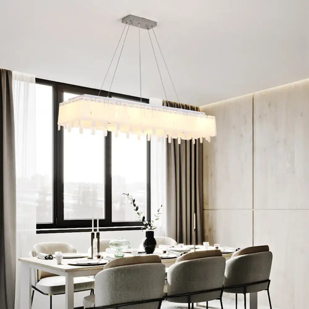 Modern rectangular DecorBites™ adjustable acrylic LED island pendant light with frosted glass shade and hanging cord