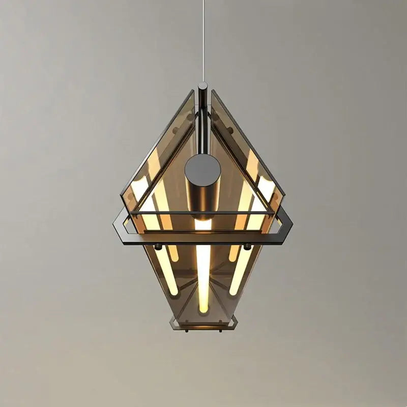 Modern rectangular amber led pendant lamp with smoked glass panels and black metal frame for dining room decorbites amber led