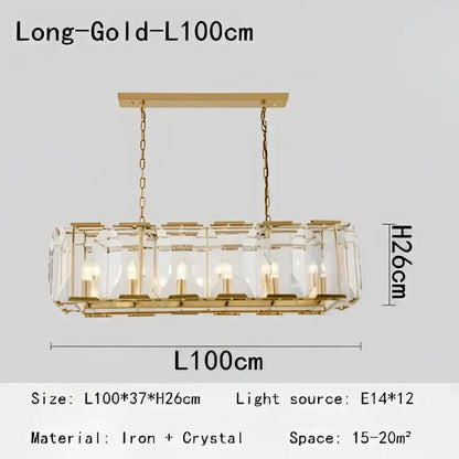 Modern rectangular black crystal chandelier with gold-toned iron frame and clear crystal panels for dining room decorbites crystal chandeliers