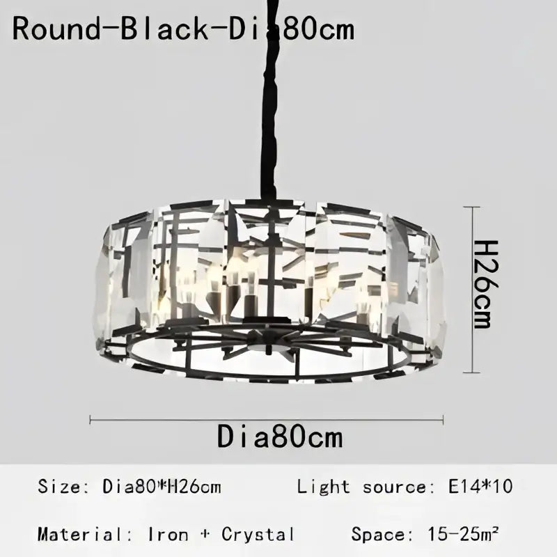 Modern rectangular black crystal chandeliers featuring a round 80cm diameter black iron and crystal design by decorbites crystal