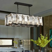 Modern rectangular black crystal chandelier with black metal frame and chain suspension for dining room decorbites crystal chandeliers