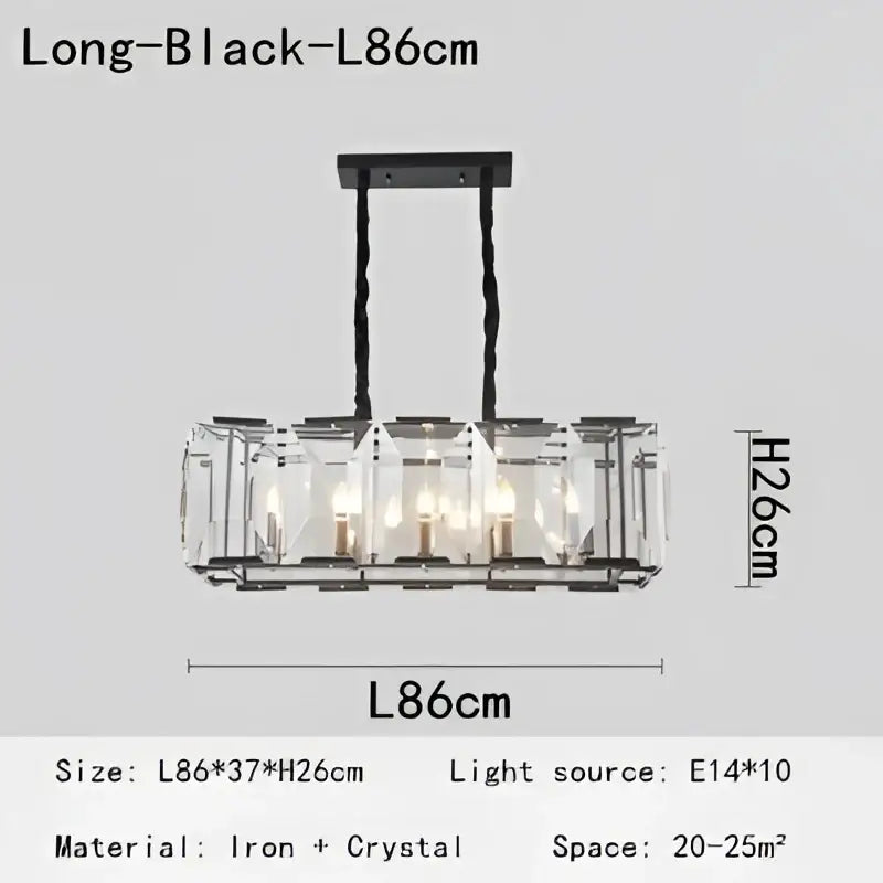 Modern rectangular black iron and crystal chandelier 86cm for dining room led light decorbites crystal chandeliers