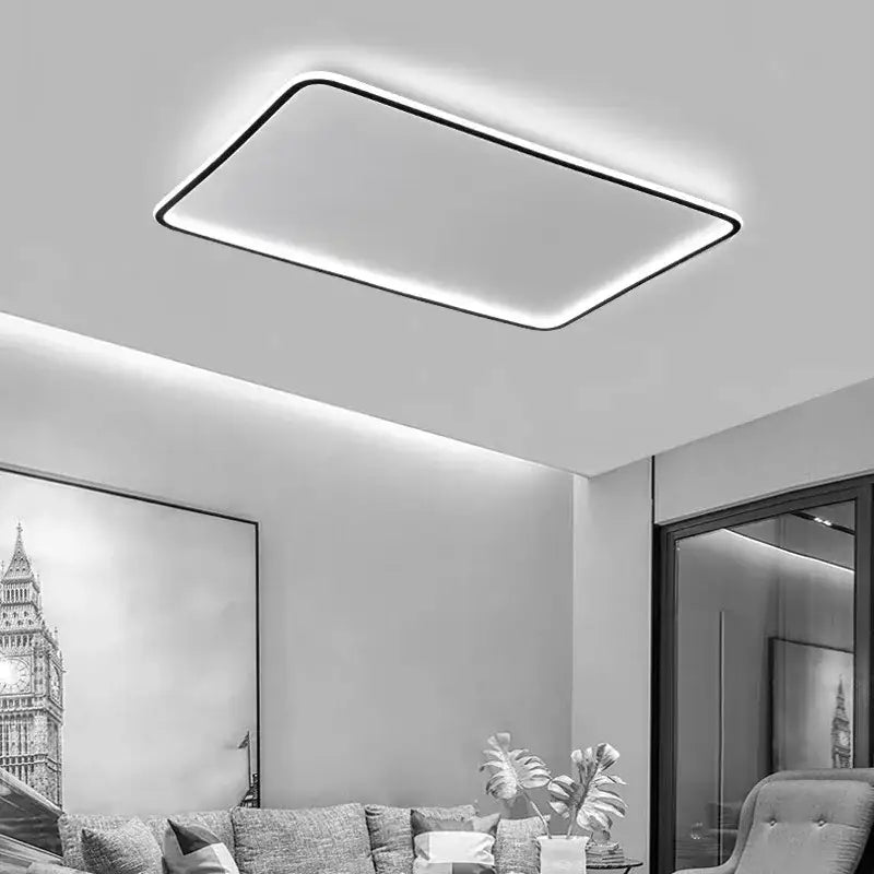 Modern rectangular black dimmable led ceiling chandelier with sleek frame and soft white illumination by decorbites