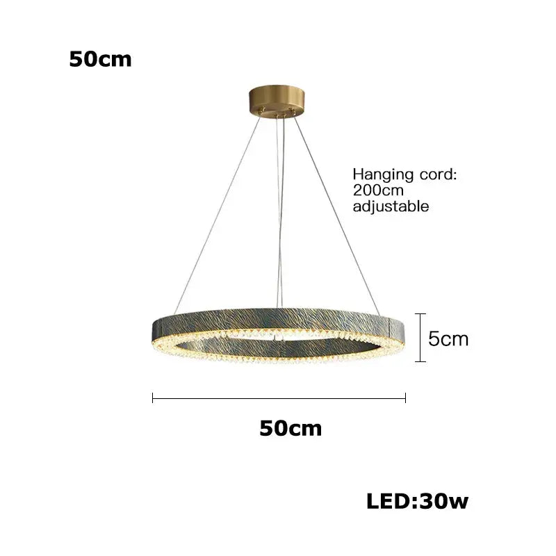 Modern rectangular blue copper crystal led chandelier with 50cm circular textured metallic copper crystal led decorbites design