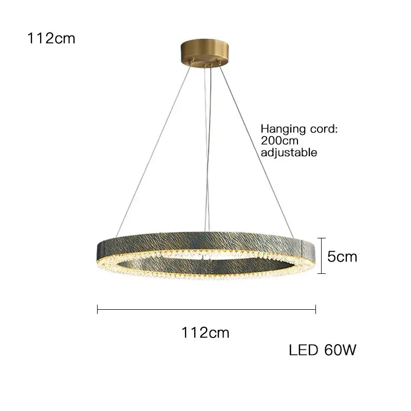 Modern circular led chandelier with textured copper ring and blue copper crystal accents for dining room decorbites blue copper