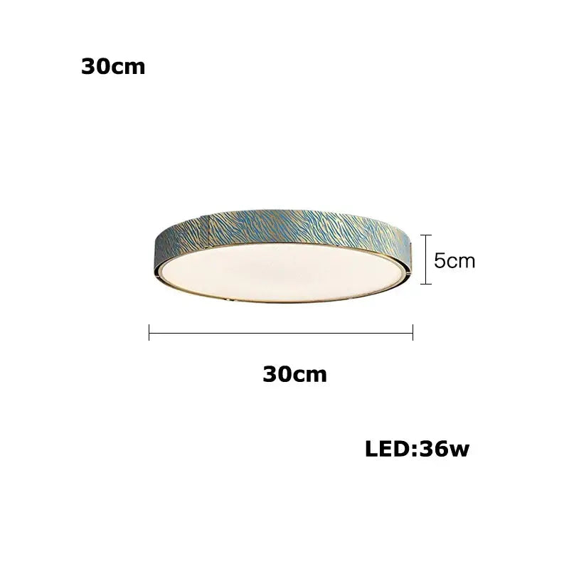 Modern rectangular blue copper crystal led chandelier with 30cm circular ceiling light featuring blue copper decorbites rim