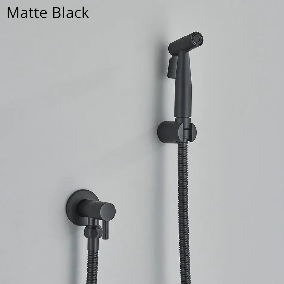 Matte black brass bidet faucet with handheld showerhead flexible hose and wall-mounted faucet for modern bathroom decorbites brass bidet