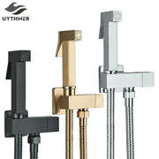 Modern rectangular brass bidet faucet bathroom sprayer in black gold and chrome finishes by decorbites brass bidet
