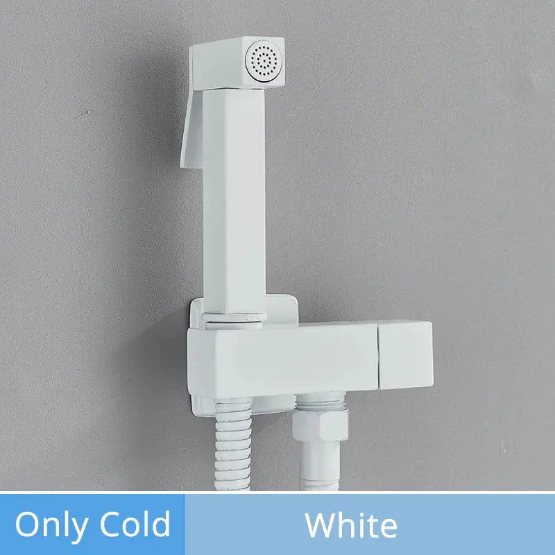 White modern-style brass bidet faucet with rectangular design decorbites brass bidet cold water only functionality