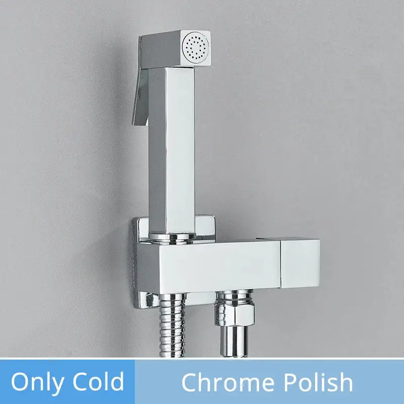 Chrome-polished modern rectangular brass bidet faucet with sleek square nozzle for wall-mounted decorbites brass bidet spray