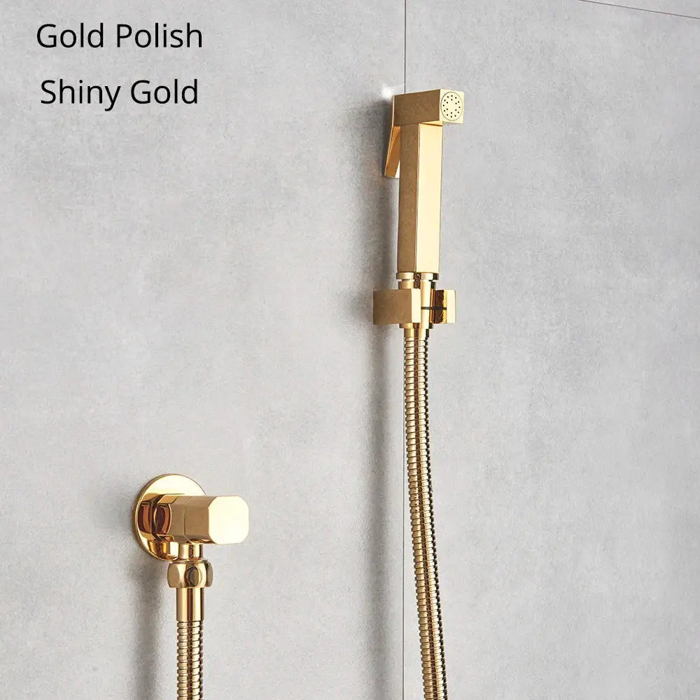 Shiny gold brass bidet faucet handheld showerhead with polished finish and flexible braided hose for decorbites brass bidet