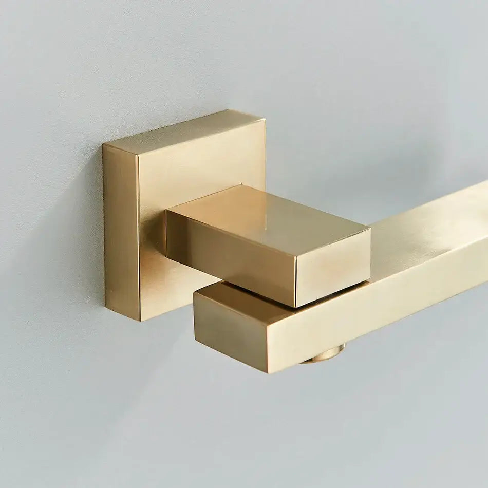 Modern rectangular brass chrome black bronze swivel shower spout with gold-toned brushed metal towel rack decorbites brass chrome