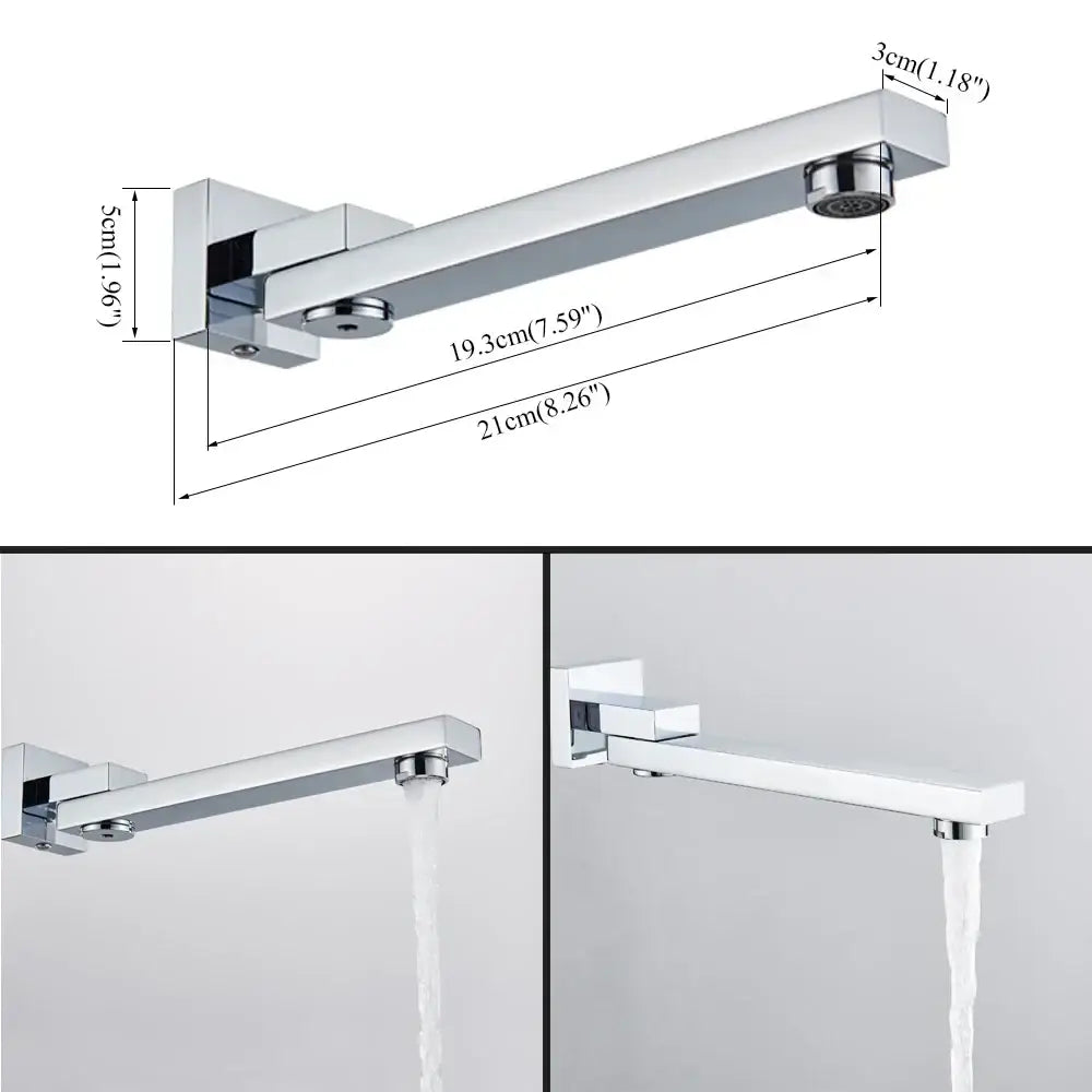 Modern chrome black bronze wall-mounted brass chrome swivel shower spout with sleek rectangular spout and square base