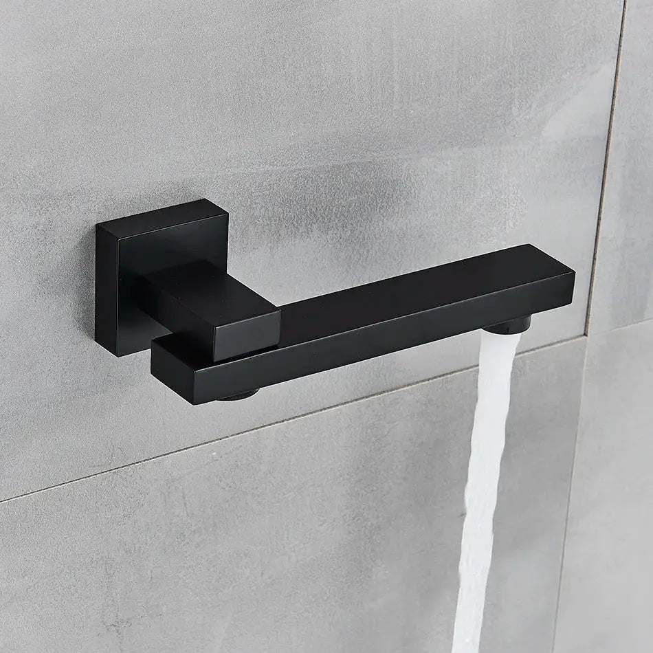 Black matte-finished rectangular wall-mounted showerhead with brass chrome black bronze swivel for modern bathroom decorbites brass chrome