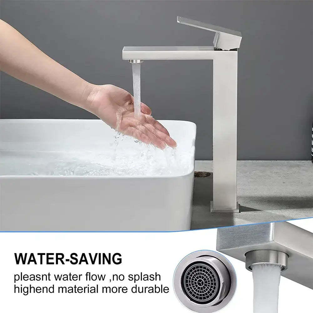 Modern rectangular basin faucet brushed gold with brushed stainless steel finish for durable bathroom mixer tap by decorbites