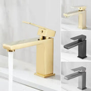 Modern rectangular brushed gold basin faucet with sleek metallic finish and minimalist design by decorbites brushed gold