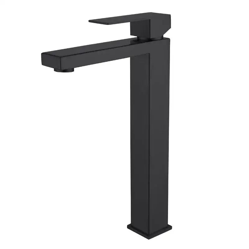 Black matte basin faucet with angular minimalist design paired with decorbites brushed gold rectangular bathroom mixer tap