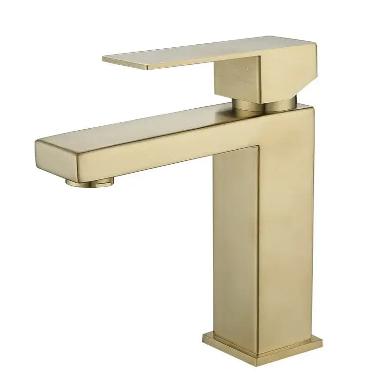 Modern rectangular brushed gold basin faucet with sleek design and brushed metal finish by decorbites brushed gold