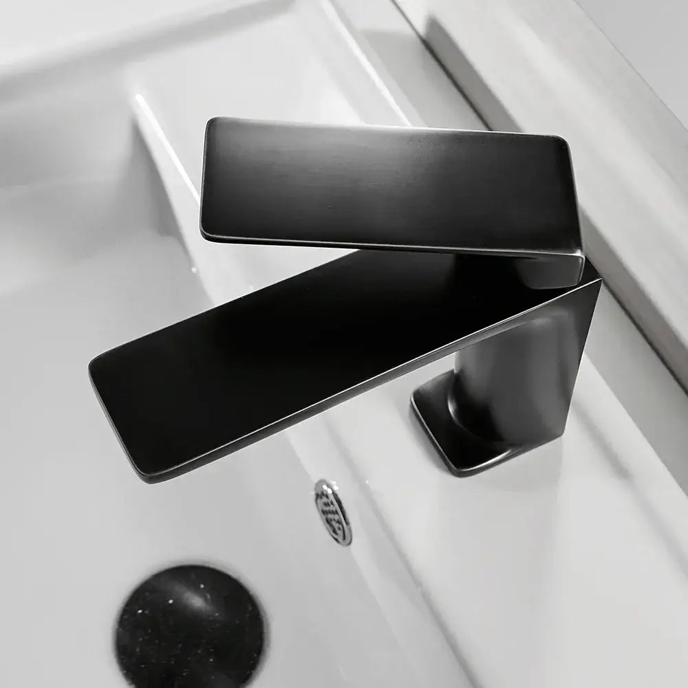 Modern rectangular brushed nickel bathroom sink faucet with black matte finish and sleek design by decorbites brushed nickel