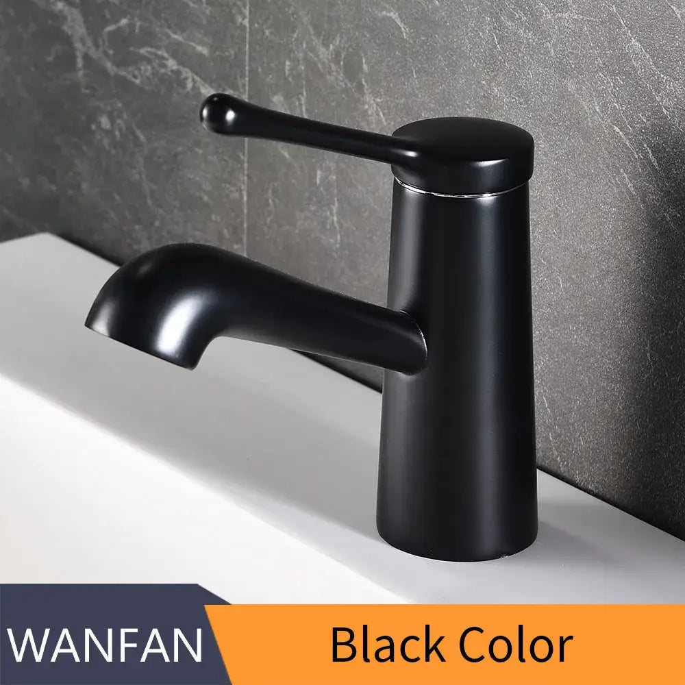 Modern rectangular brushed nickel bathroom sink faucet with a black matte single-handle decorbites brushed nickel design