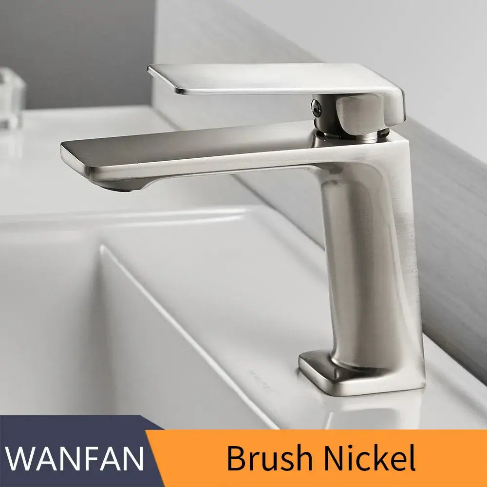 Modern rectangular brushed nickel bathroom sink faucet with sleek design and polished brushed nickel finish by decorbites