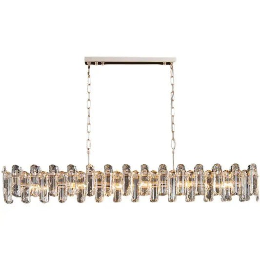 Modern rectangular brushed nickel pendant light with clear crystal cylinders for warm decorbites crystal dimmable glow
