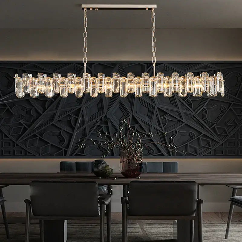 Modern rectangular brushed nickel pendant light with clear crystal dimmable pendant elements for bedroom decorbites decor