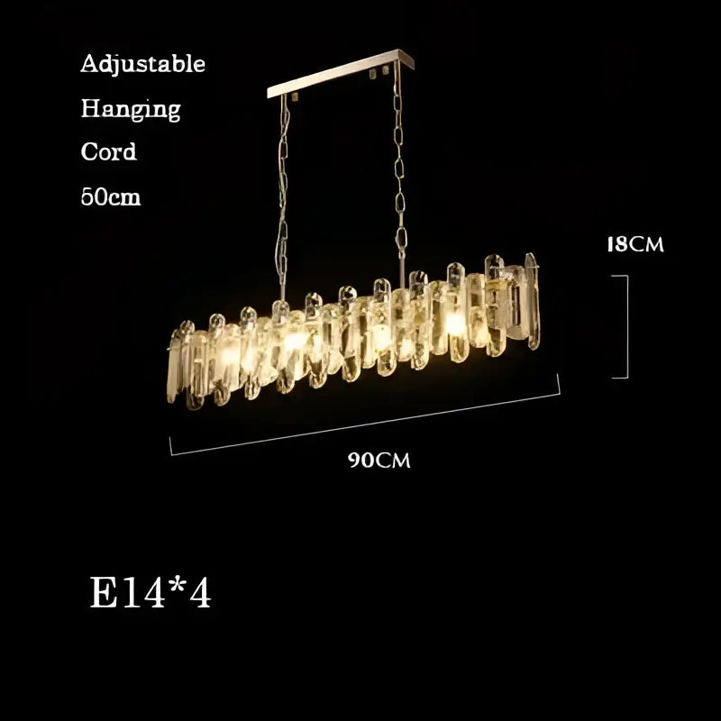 Modern rectangular brushed nickel crystal dimmable pendant light with four e14 bulbs and adjustable chain decorbites crystal dimmable pendant