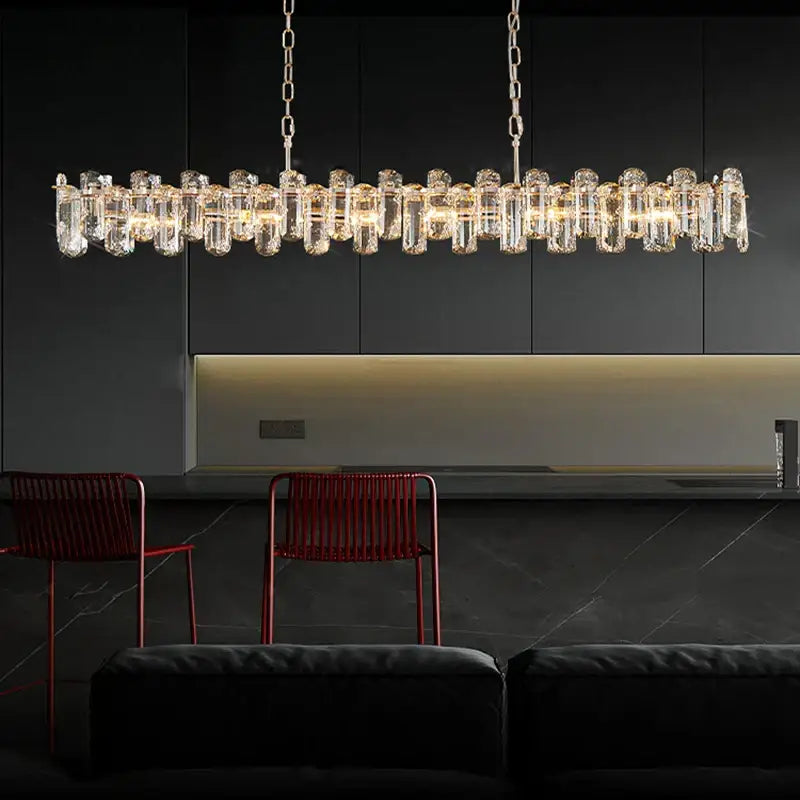 Modern rectangular brushed nickel crystal dimmable pendant light with clear faceted glass cylinders for bedroom decorbites crystal dimmable pendant