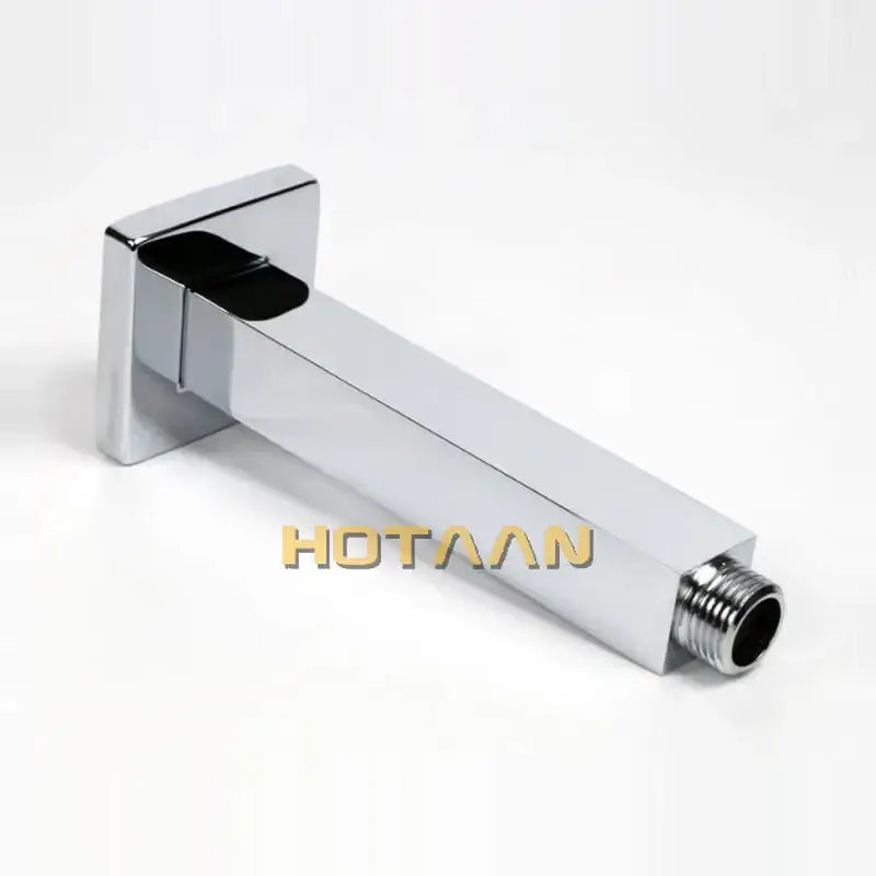 Modern rectangular chrome brass chromed shower arm with sleek design and threaded connection for bathroom wall mount