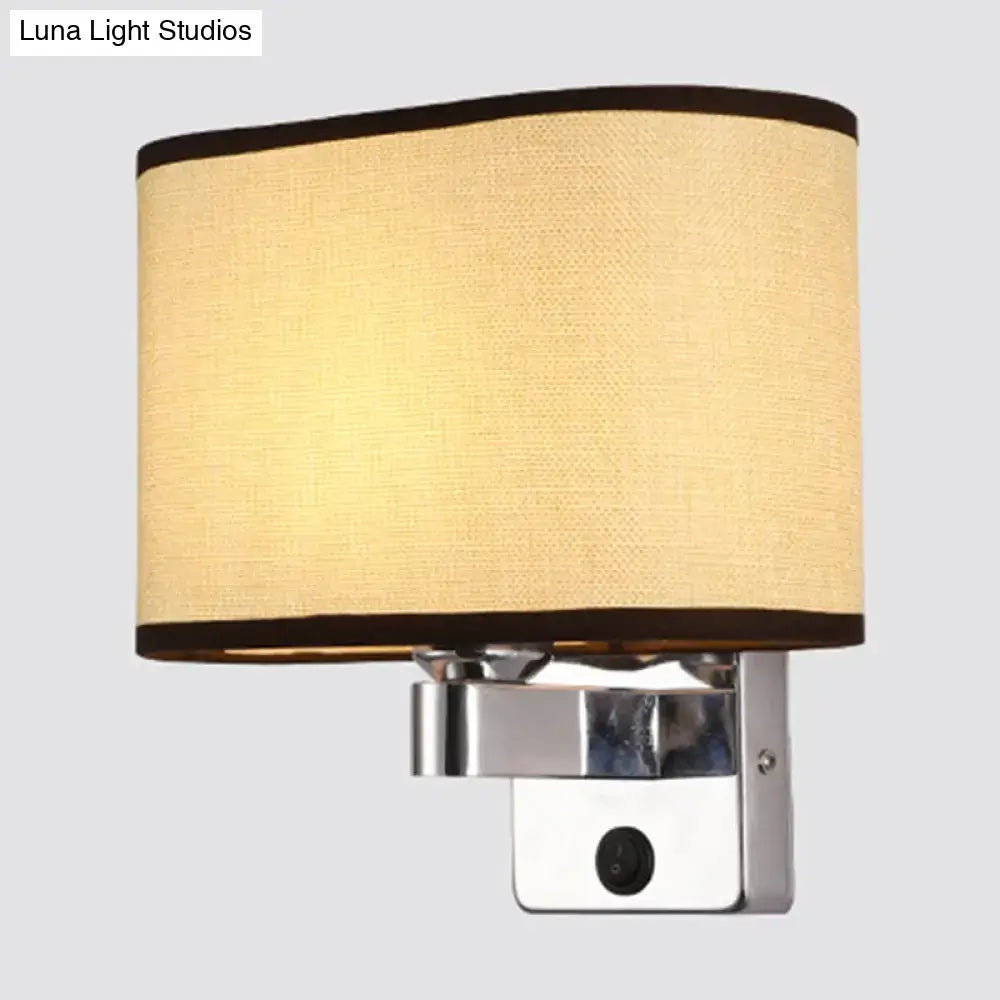 Modern rectangular chrome wall sconce with white beige fabric shade and black white beige cylindrical linen wall sconce