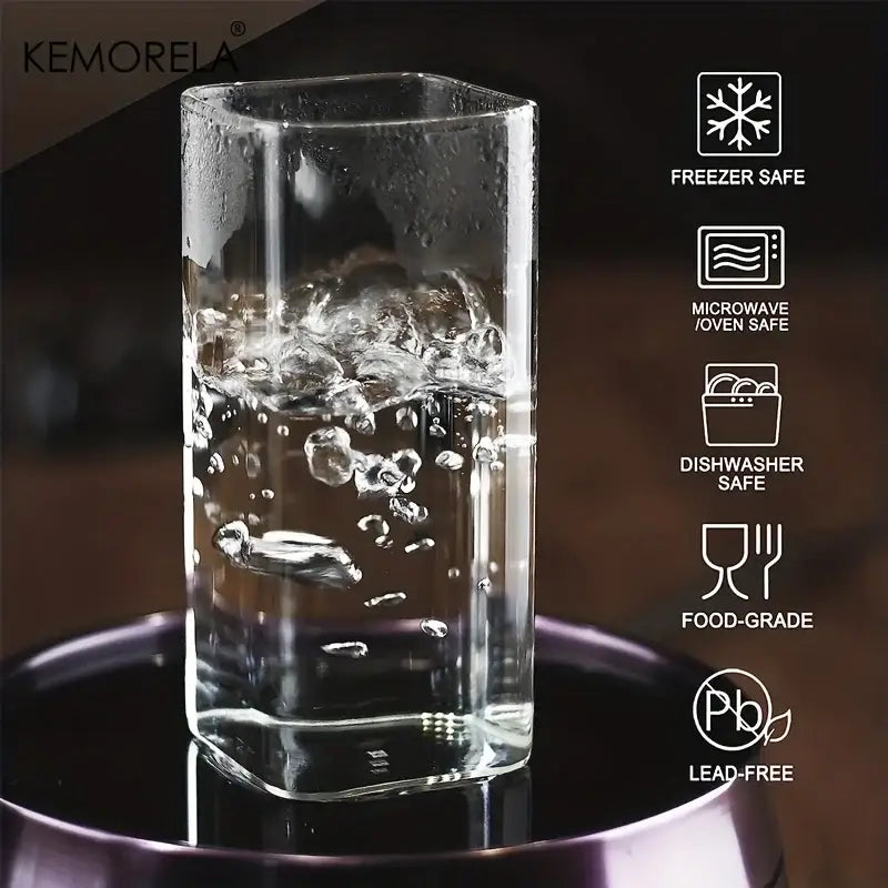 Modern rectangular clear highball glasses set with geometric design made of glass for dining room use