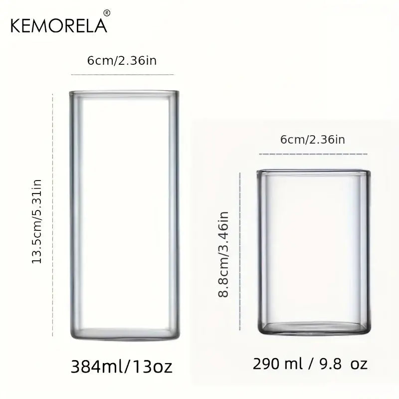 Modern rectangular clear highball glasses set from kemorela featuring glass tumblers in two sizes with a minimalist design