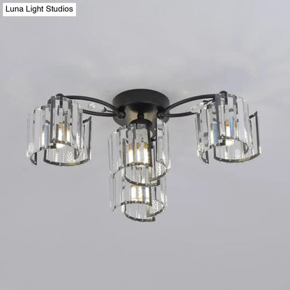 DecorBites™ DecorBites™ Modern Rectangular Crystal Ceiling Light: Curved Panel Semi Flush Mount with 4/6 Heads for Dining Room, Black