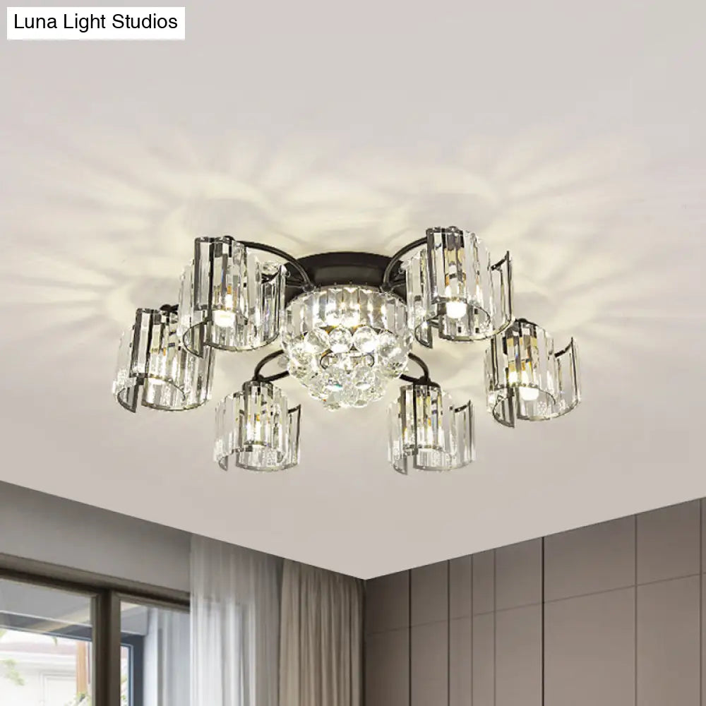 DecorBites™ DecorBites™ Modern Rectangular Crystal Ceiling Light: Curved Panel Semi Flush Mount with 4/6 Heads for Dining Room, Black