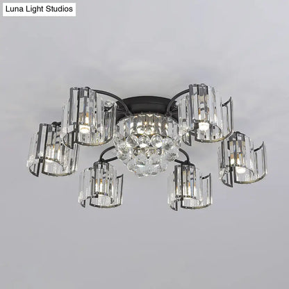 DecorBites™ DecorBites™ Modern Rectangular Crystal Ceiling Light: Curved Panel Semi Flush Mount with 4/6 Heads for Dining Room, Black