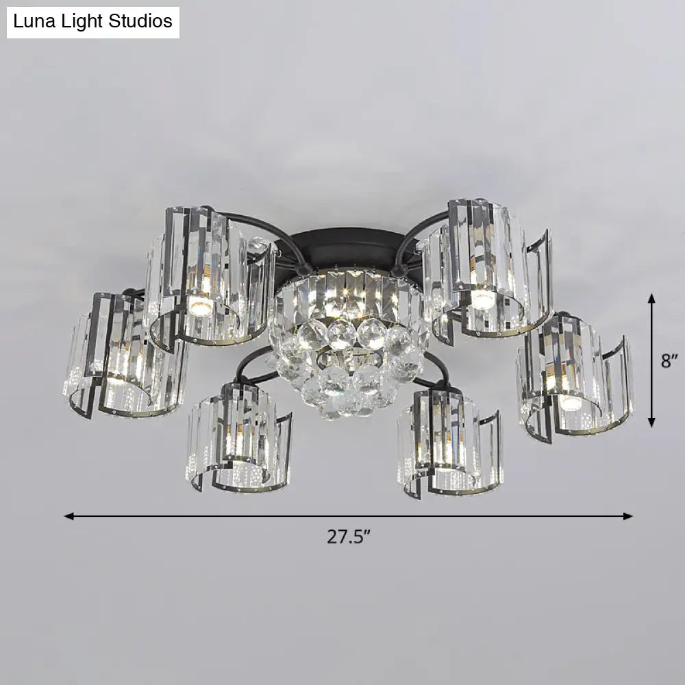 DecorBites™ DecorBites™ Modern Rectangular Crystal Ceiling Light: Curved Panel Semi Flush Mount with 4/6 Heads for Dining Room, Black